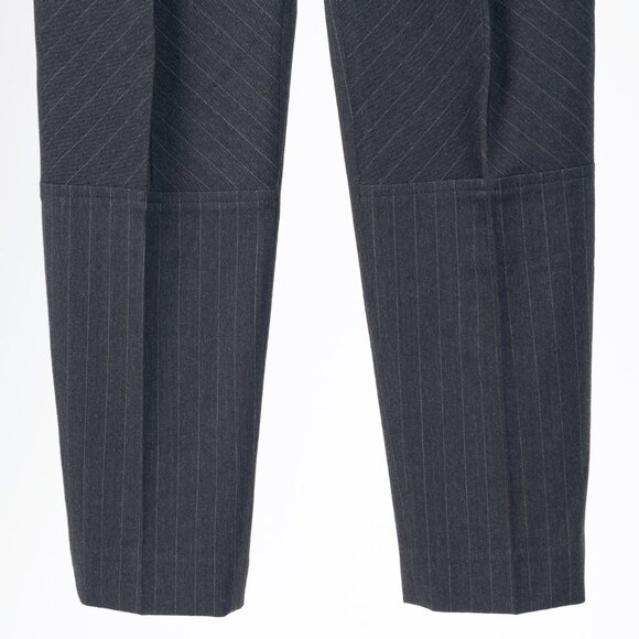 Brunello Cucinelli Grey Wool-Blend Pinstripe Knee-Detail Trousers - Picture 6 of 14